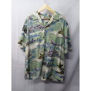 Kalaheo Hawaiian Shirt Airplane Print Graphic Print Woven Size XL
